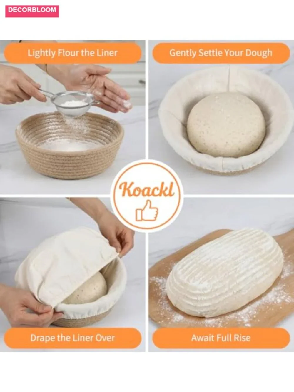 3 Pack Bread Basket Liner, 10 Inch Proofing Liner for Sourdough, Cotton Linen